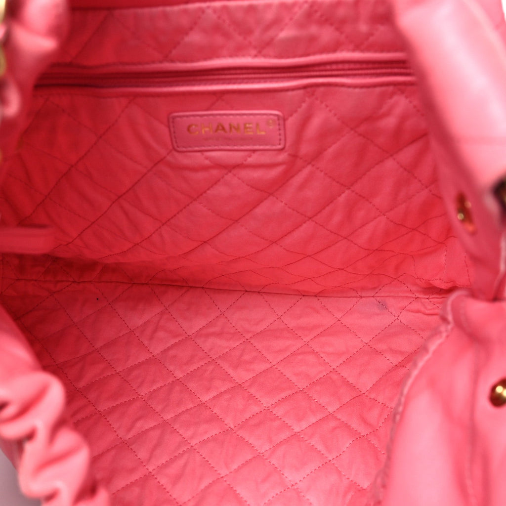 Chanel Shiny Calfskin Quilted Chanel 22 Drawstring Bag Coral Pink