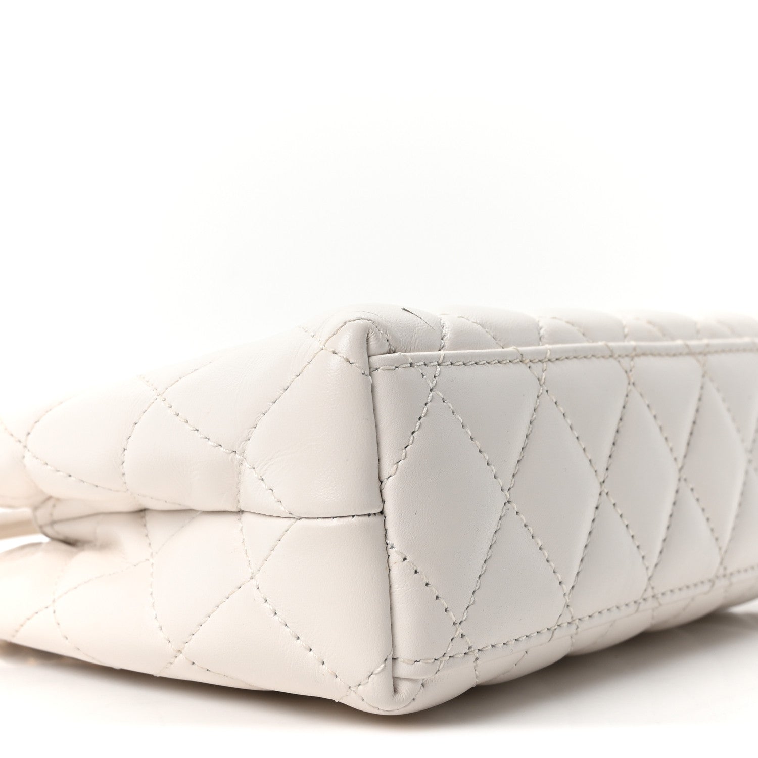 Chanel Shiny Aged Calfskin Quilted Nano Kelly Shopper White