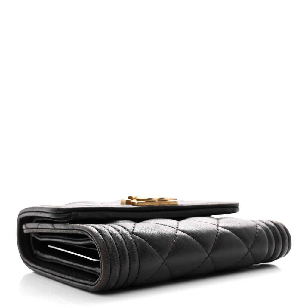 Lambskin Quilted Compact Boy Wallet Dark Grey
