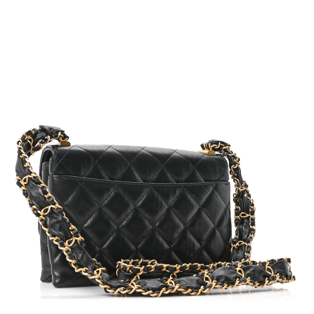 Chanel Lambskin Quilted Chanel 19 Chain Flap Wallet Black