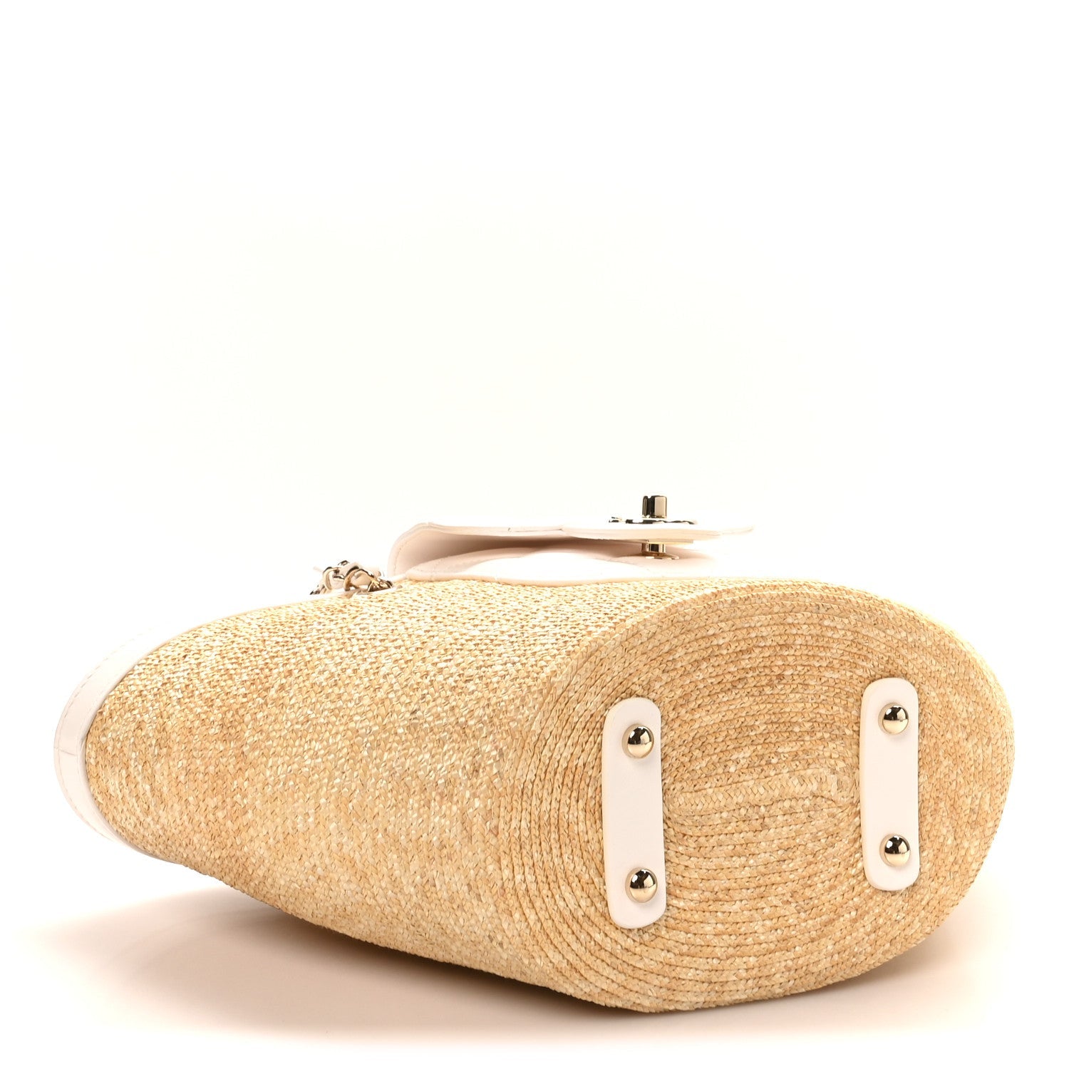 Chanel Raffia Braided Lambskin Small Shopping Tote Beige White