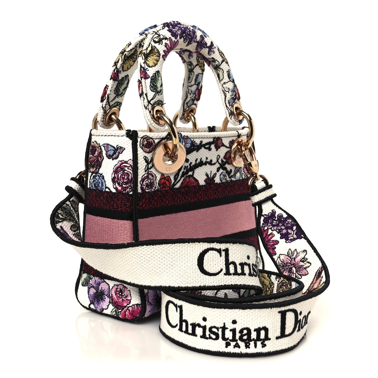 Christian Dior Canvas Florilegio Embroidered Mini Lady D-Lite White Multicolor