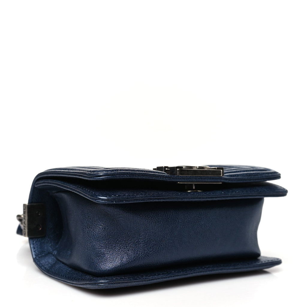 Chanel Metallic Calfskin Quilted Mini Boy Flap Blue
