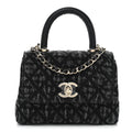 Chanel Washed Denim Quilted Coco Handle Clutch With Chain Black