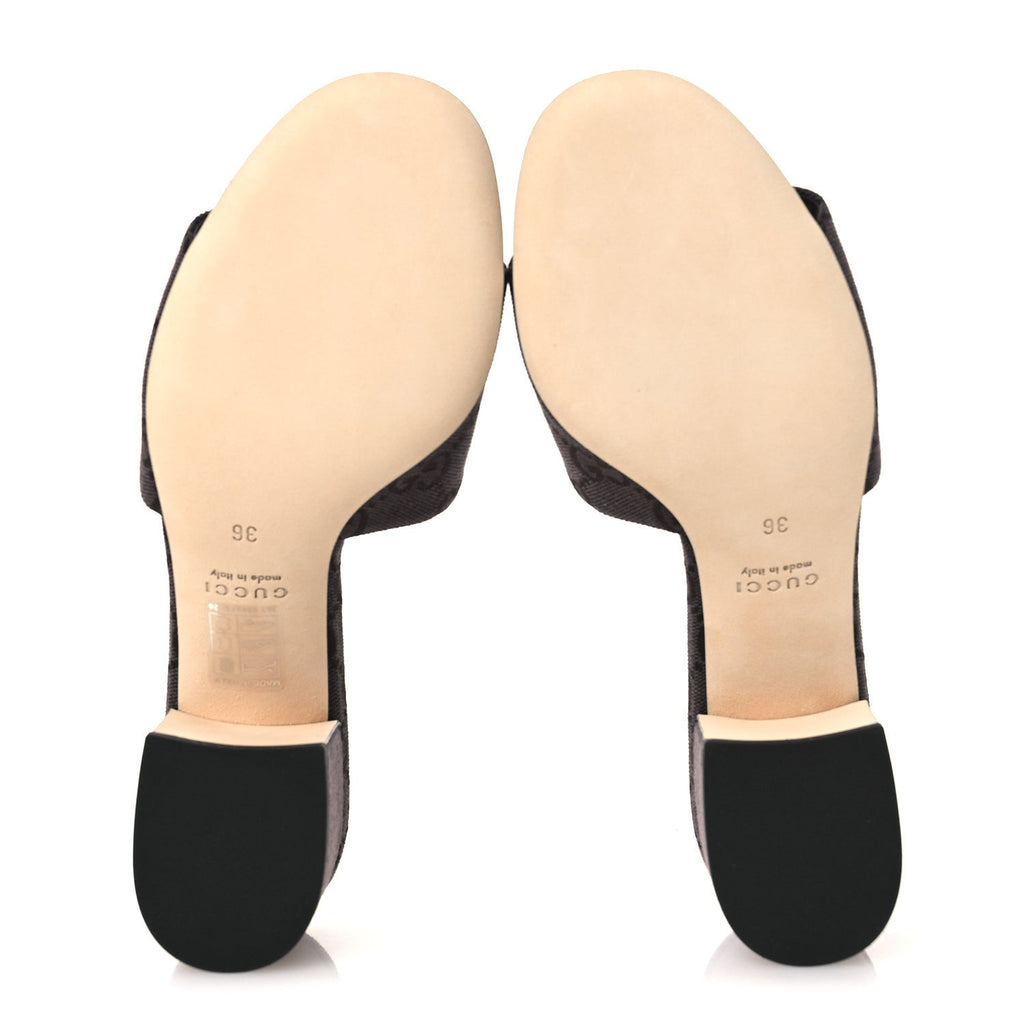 Gucci GG Monogram Horsebit Slide Sandals 36 Dark Brown