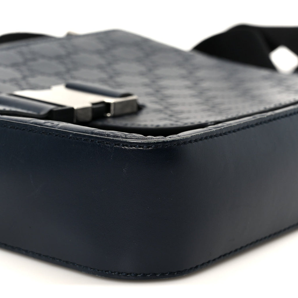 Gucci Guccissima Signature Single Buckle Flap Messenger Bag Navy