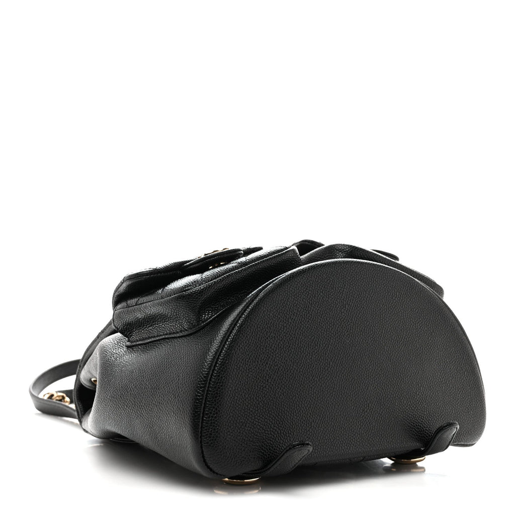 Chanel Shiny Caviar Quilted Medium Duma Pockets Drawstring Backpack Black