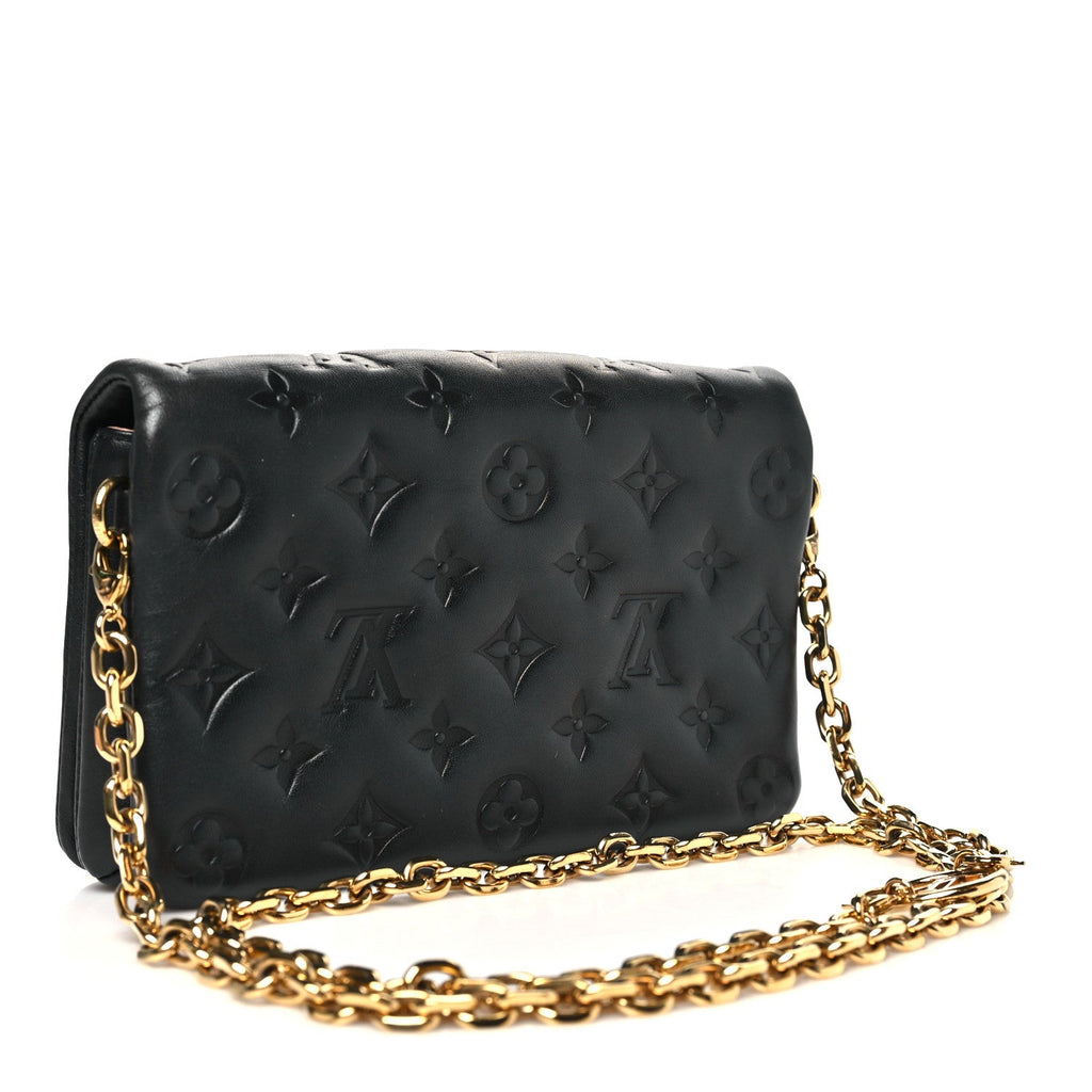 Louis Vuitton Lambskin Embossed Monogram Pochette Coussin Black