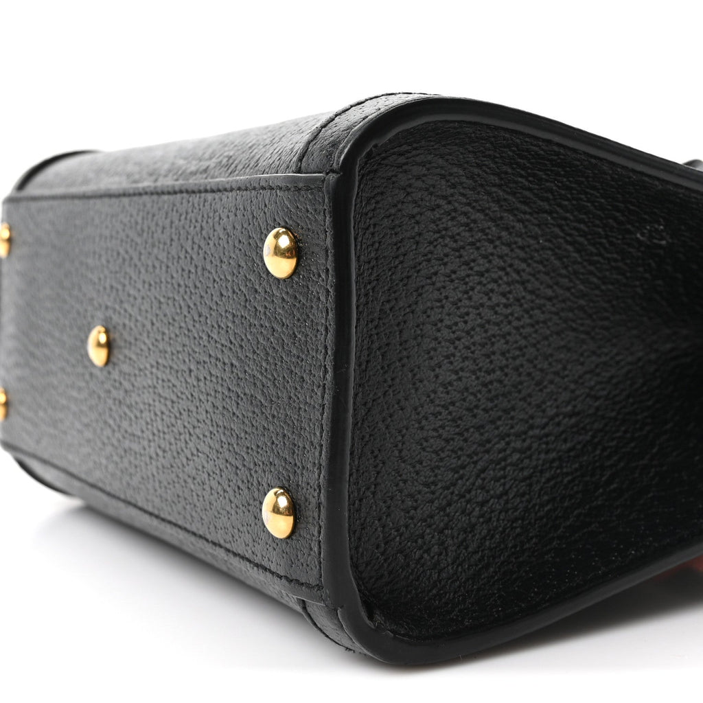 Gucci Textured Dollar Calfskin Web Mini Diana Tote Bag Black Dusty Grey
