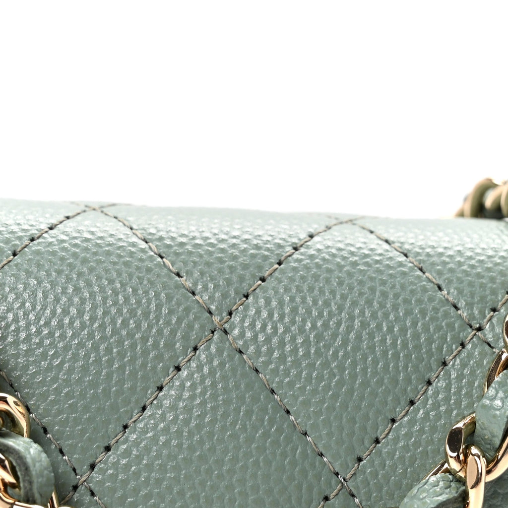 Chanel Caviar Quilted Mini Clutch With Chain Light Green