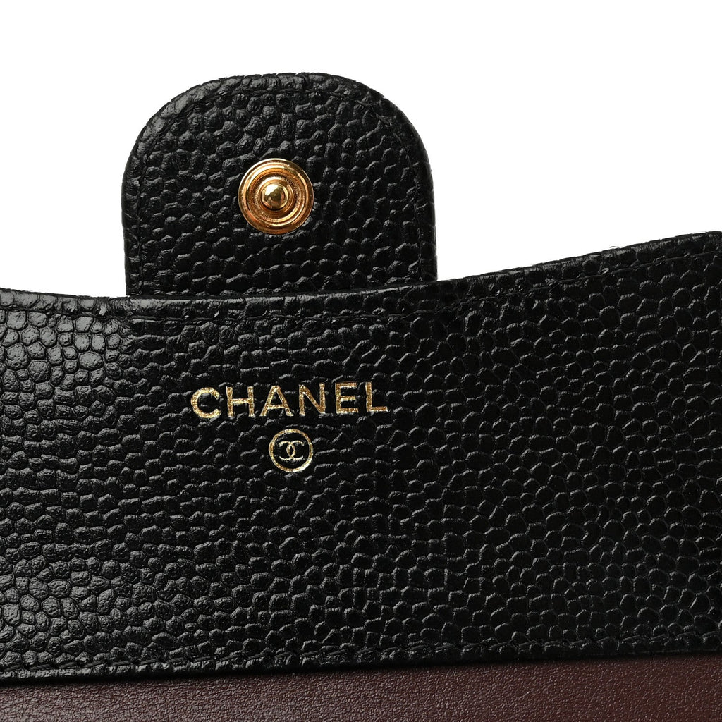 Caviar Quilted Compact Flap Wallet Black