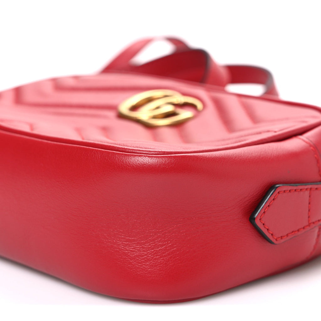 Gucci Calfskin Matelasse Mini GG Marmont Chain Shoulder Bag Hibiscus Red
