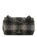 Chanel Tweed Quilted Medium Double Flap Beige White Black