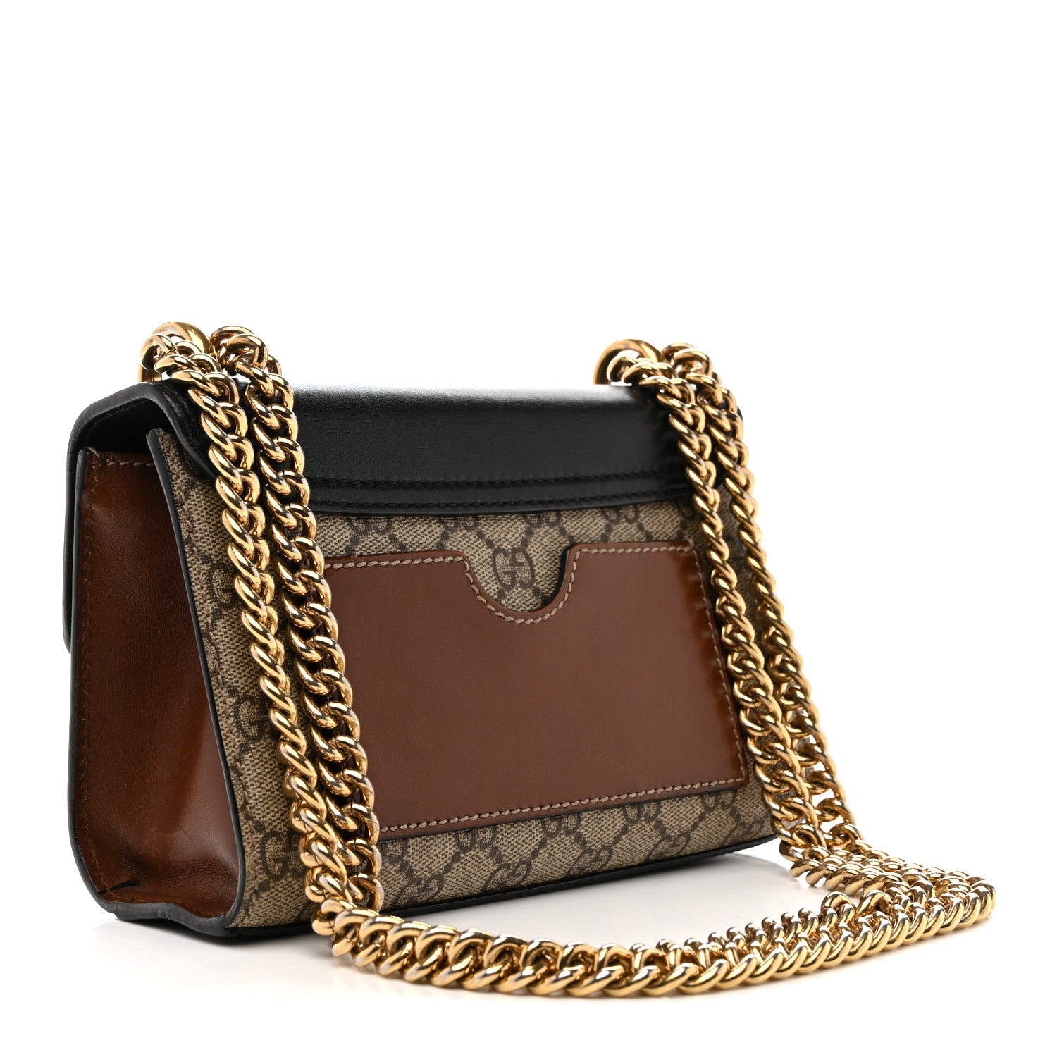 Gucci GG Supreme Monogram Calfskin Small Padlock Shoulder Bag Beige Black Cuir