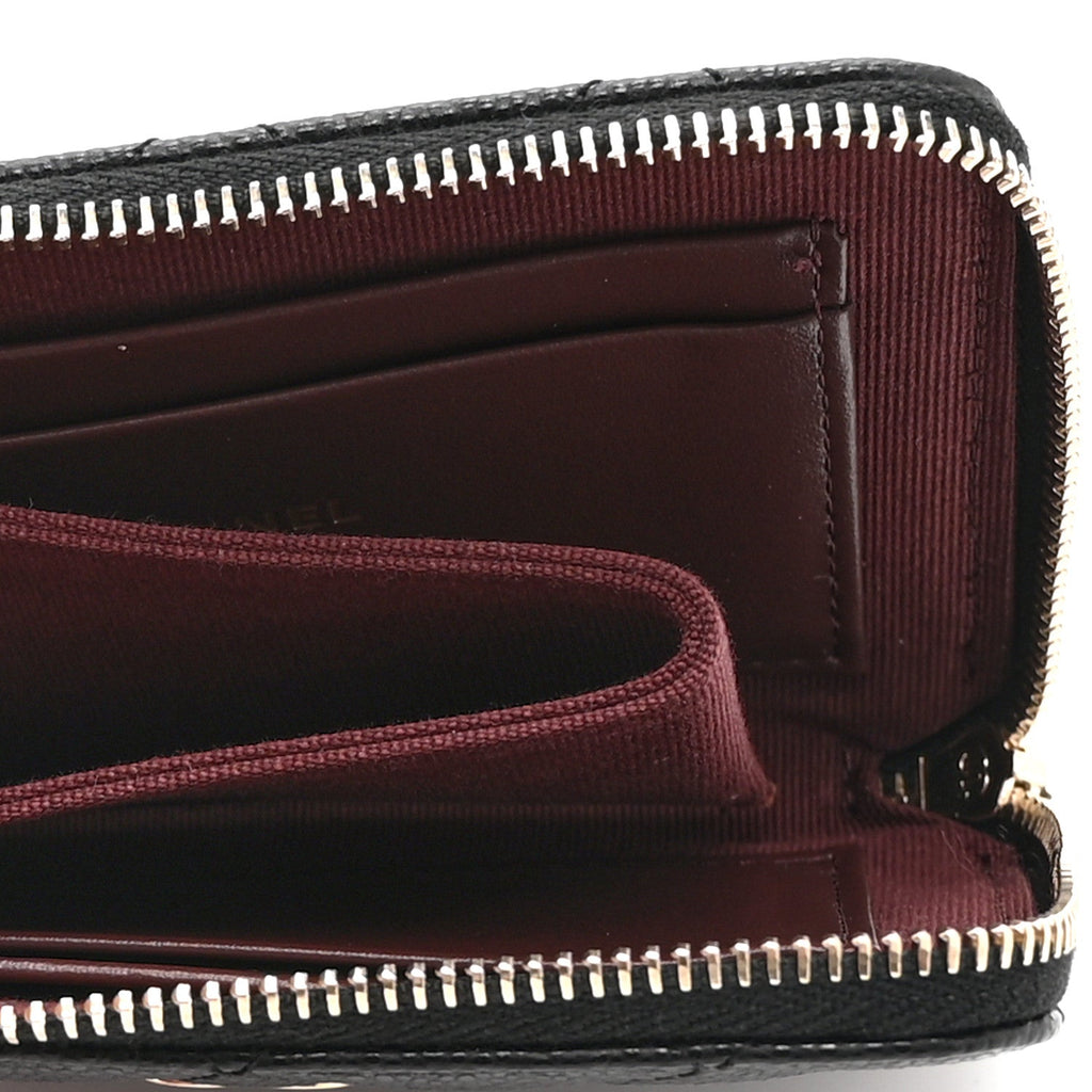 Caviar Quilted CC Zip Around Card Holder Wallet Black