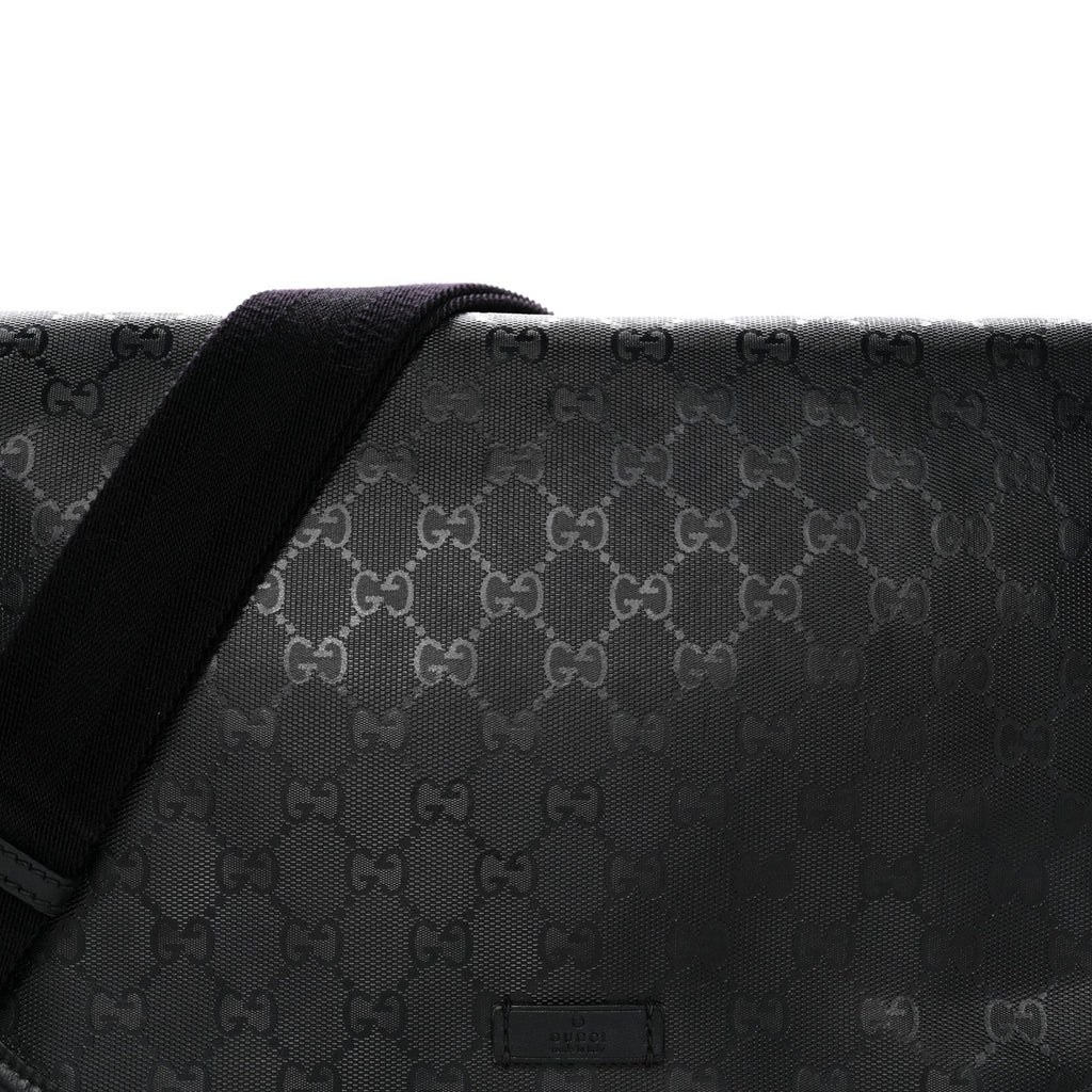 Gucci Imprime Monogram Medium Double Buckle Flap Messenger Bag Black