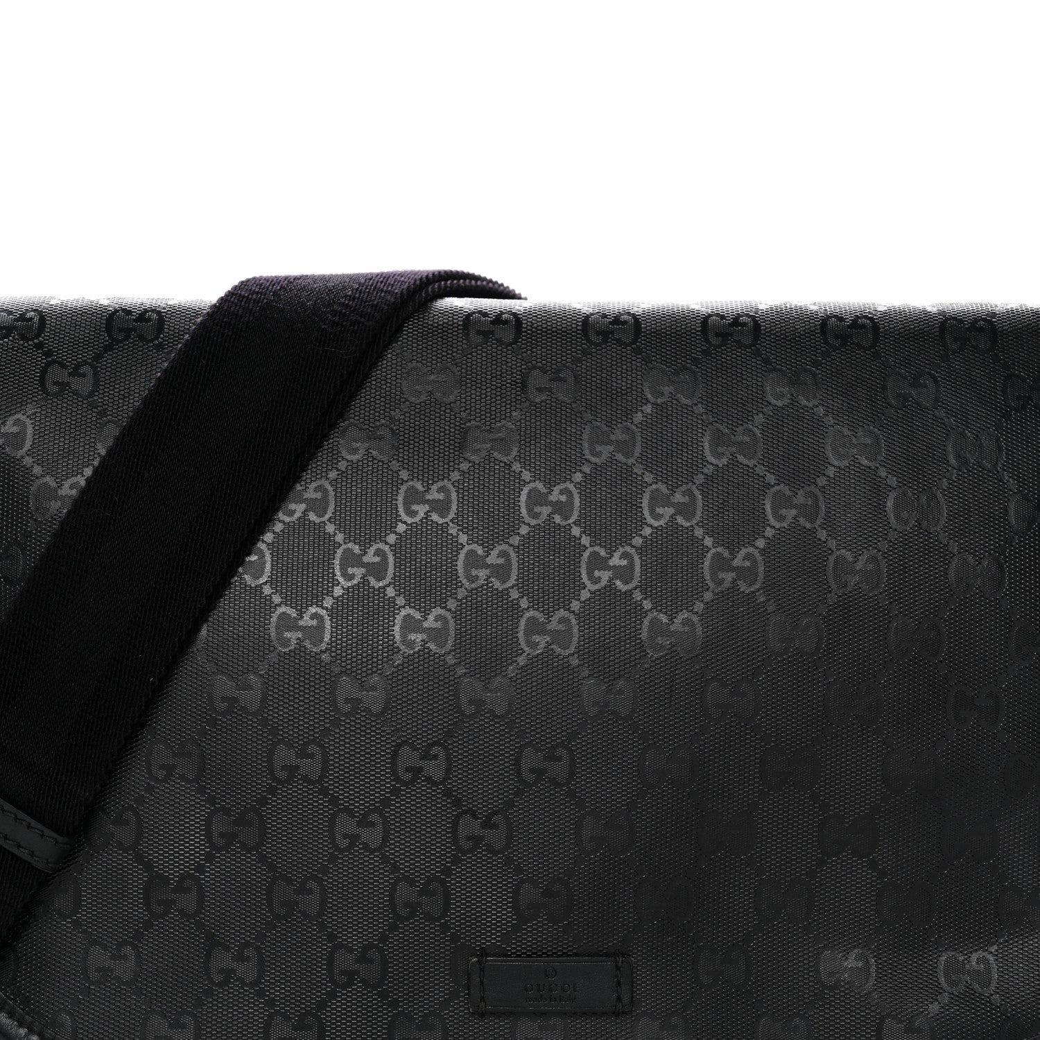 Gucci Imprime Monogram Medium Double Buckle Flap Messenger Bag Black