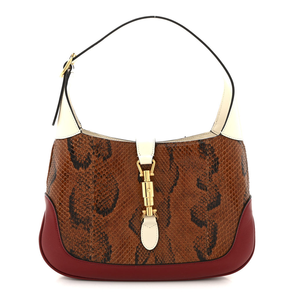 Gucci Snakeskin Calfskin Small Jackie 1961 Hobo Brown Multicolor