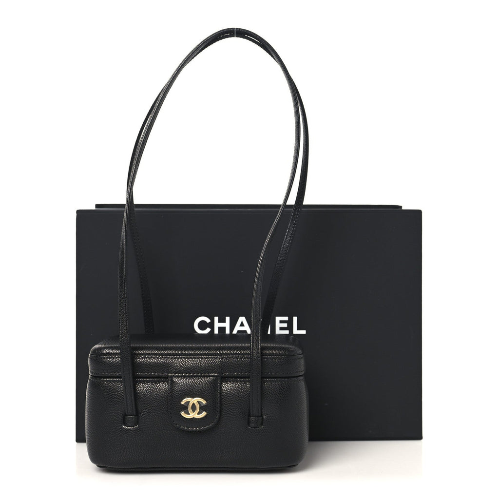 Chanel Shiny Caviar Preppy Coco Long Vanity With Strap Black