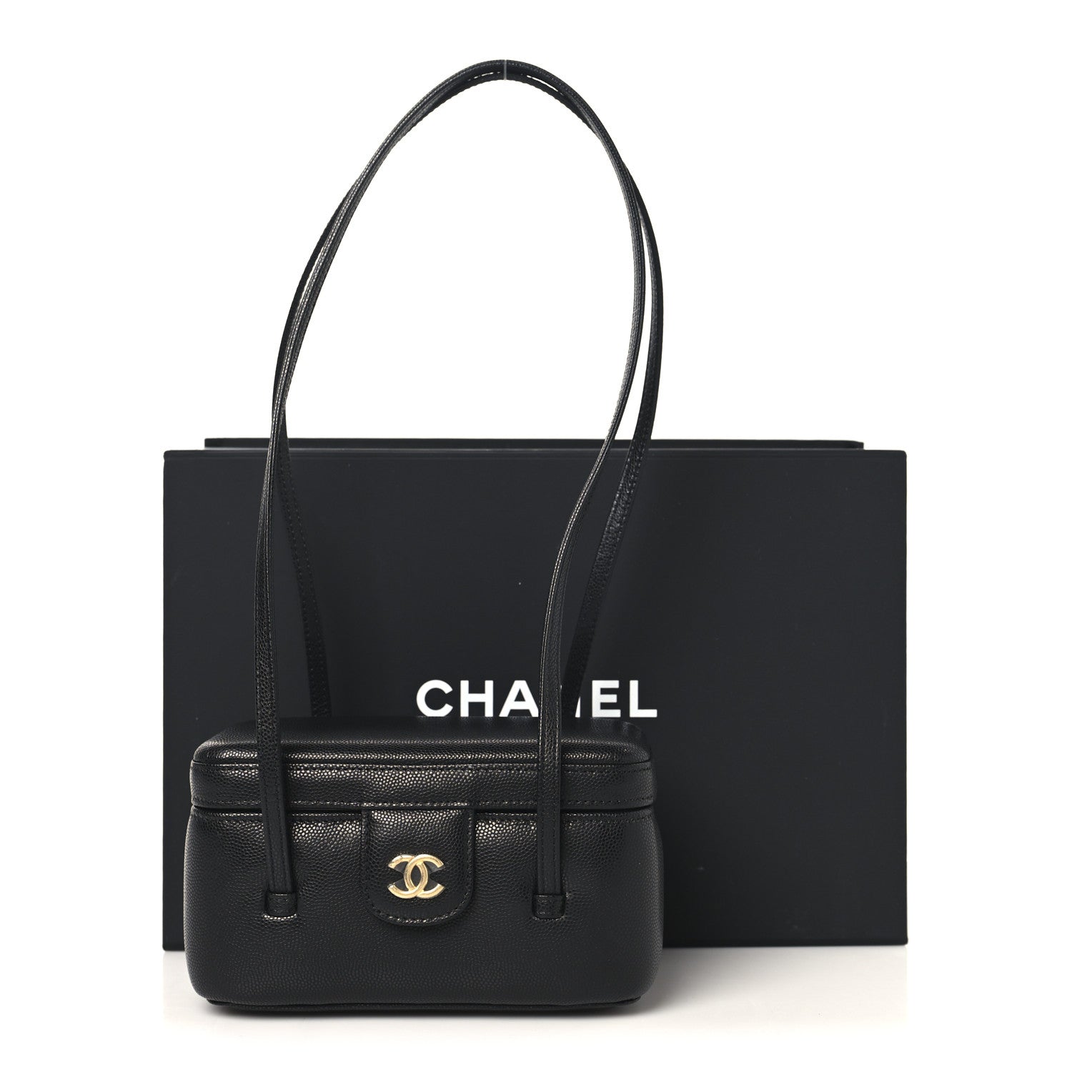 Chanel Shiny Caviar Preppy Coco Long Vanity With Strap Black