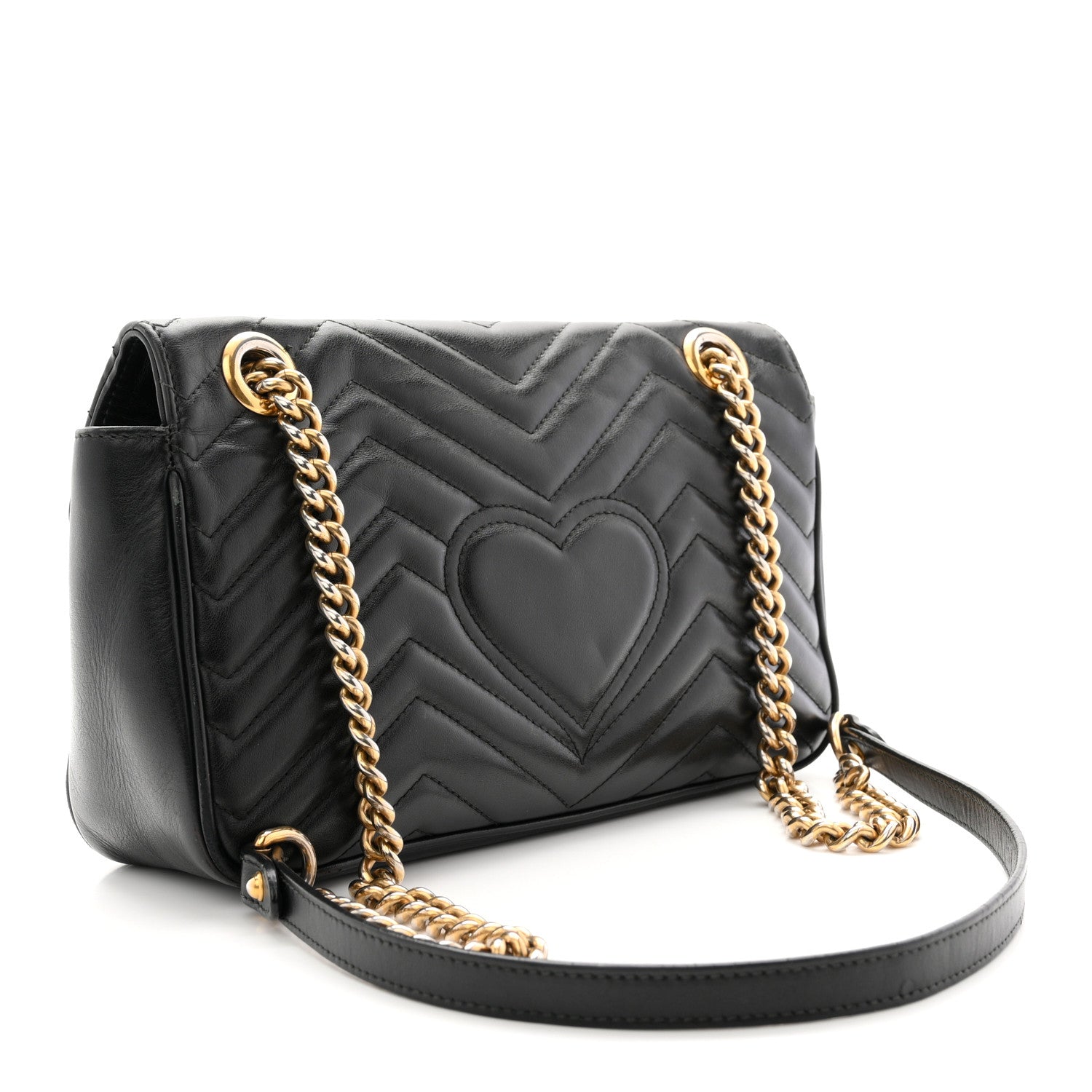 Gucci Calfskin Matelasse Small GG Marmont Shoulder Bag Black