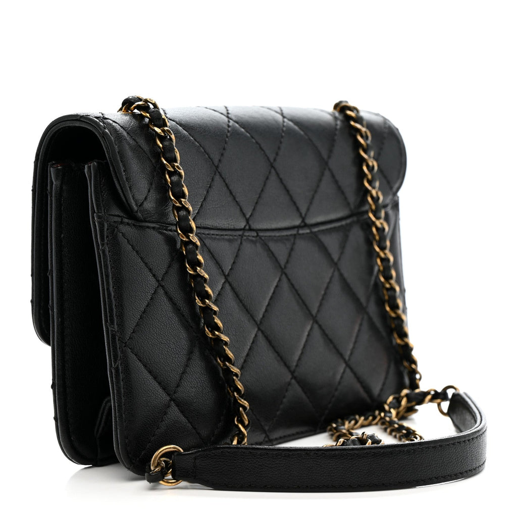 Chanel Sheepskin Quilted Mini Beauty Lock Flap Black