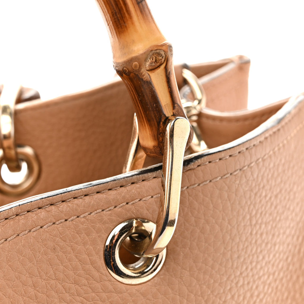 Gucci Pebbled Calfskin Medium Bamboo Shopper Tote Camelia