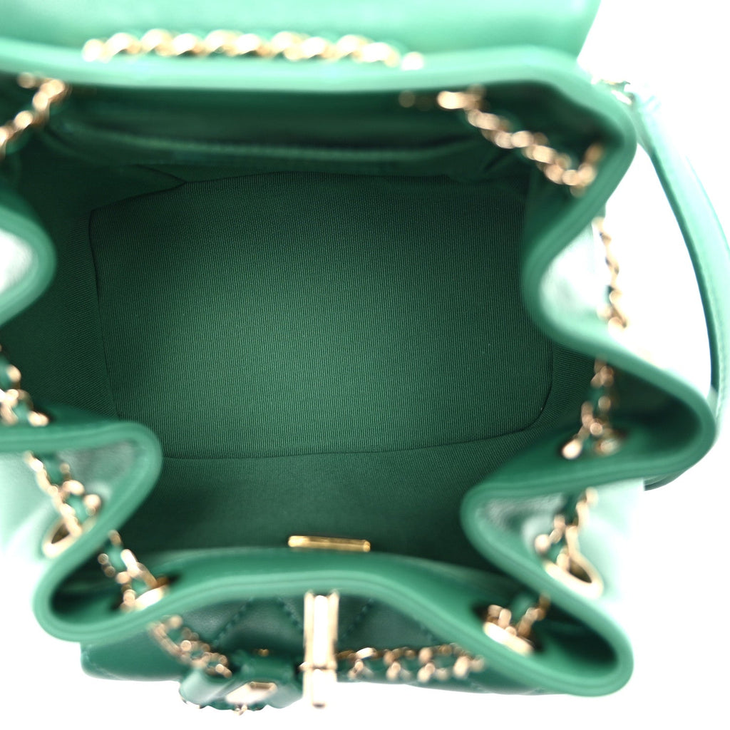 Chanel Lambskin Quilted Small Duma Drawstring Backpack Green
