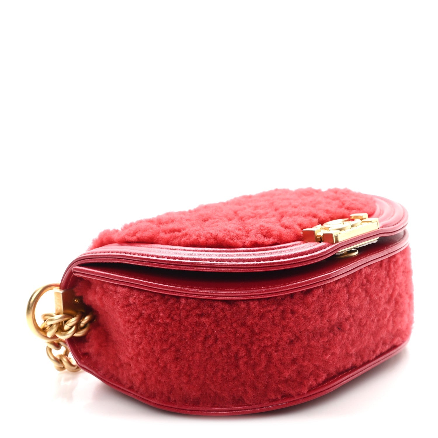 Chanel Calfskin Shearling Quilted Small Boy Messenger Bag Red