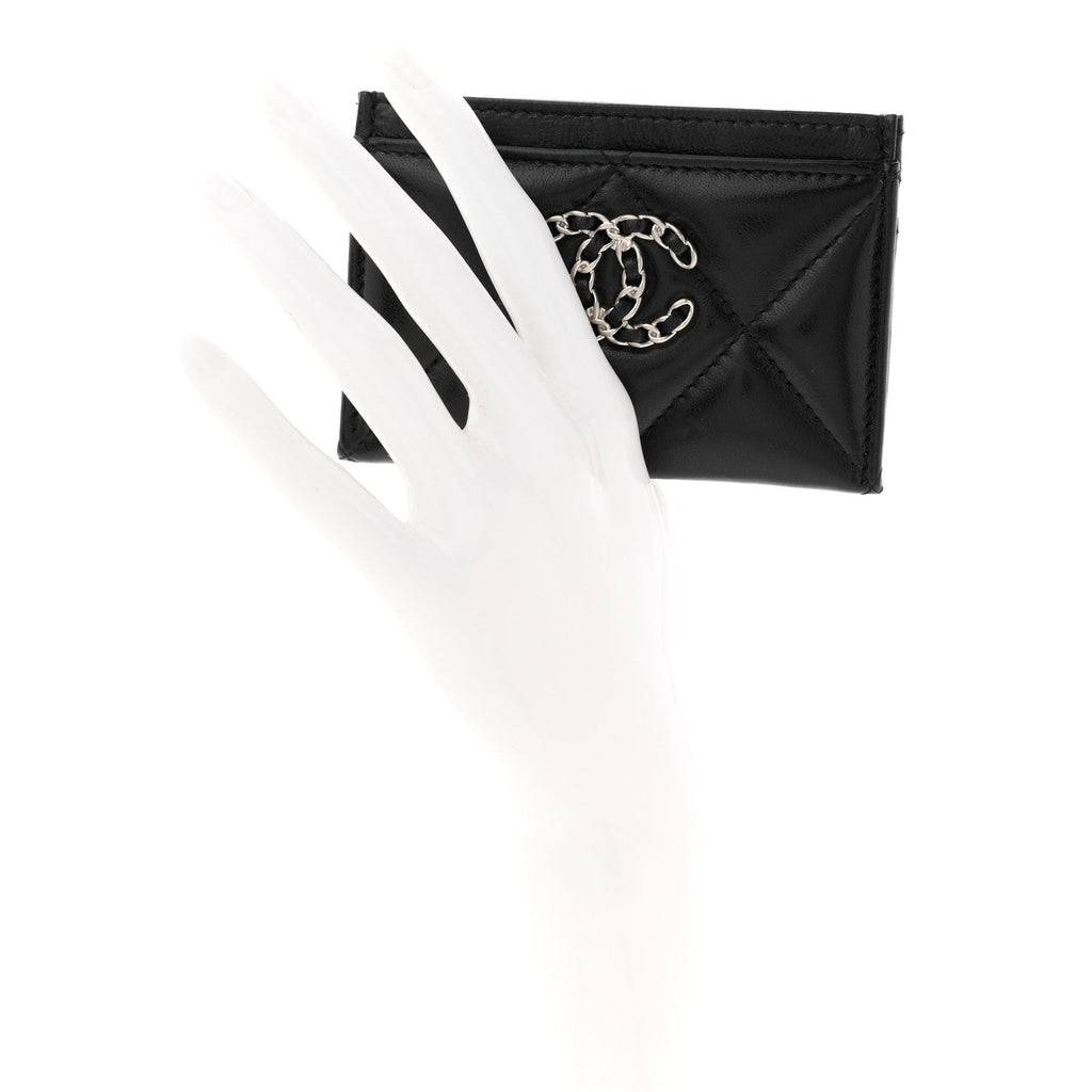 Lambskin Quilted Chanel 19 Card Holder Black