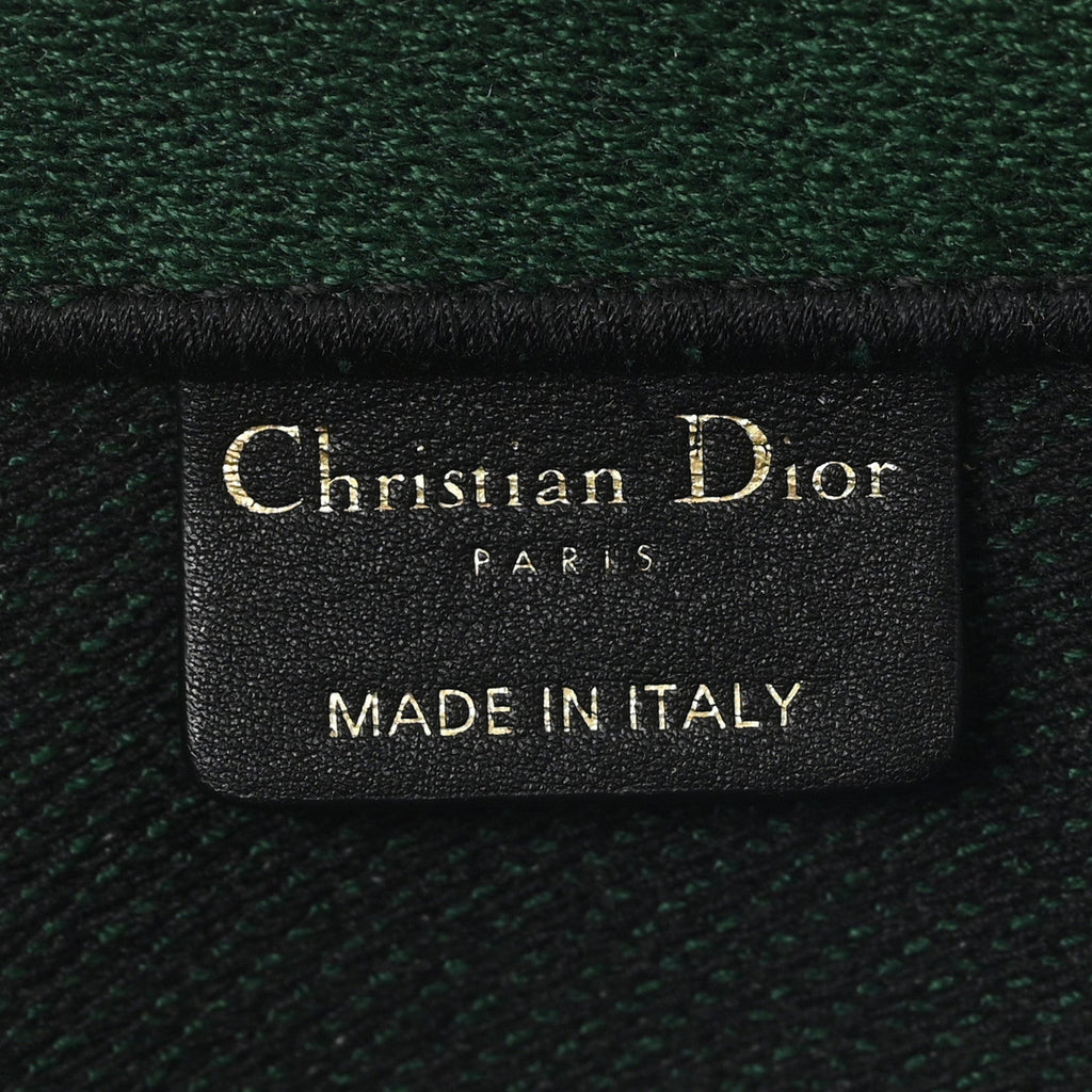 Christian Dior Canvas Embroidered Large Checkered Book Tote Black Green