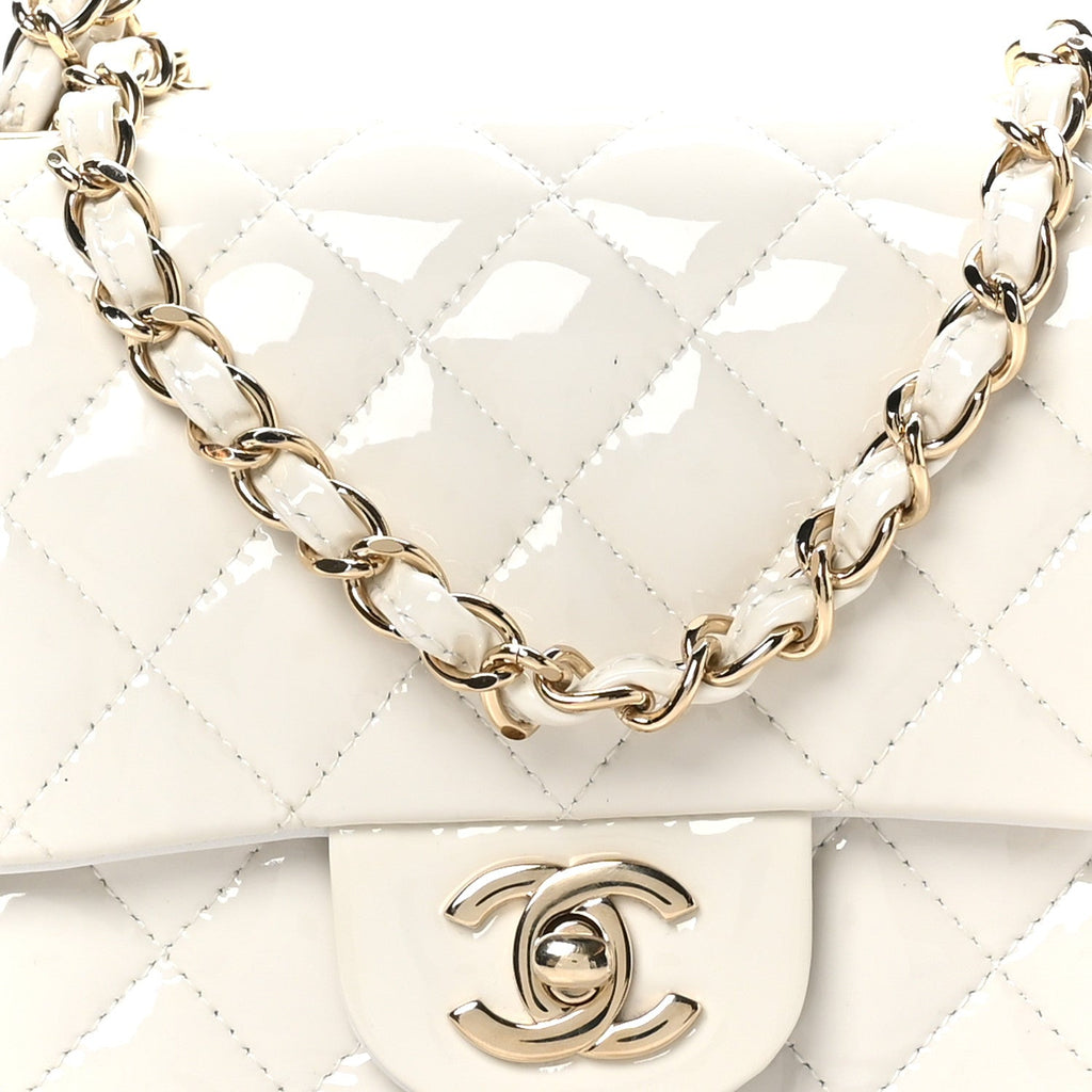 Chanel Patent Quilted Mini Square Flap White