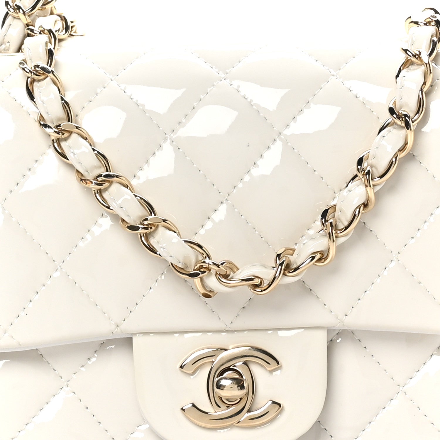 Chanel Patent Quilted Mini Square Flap White