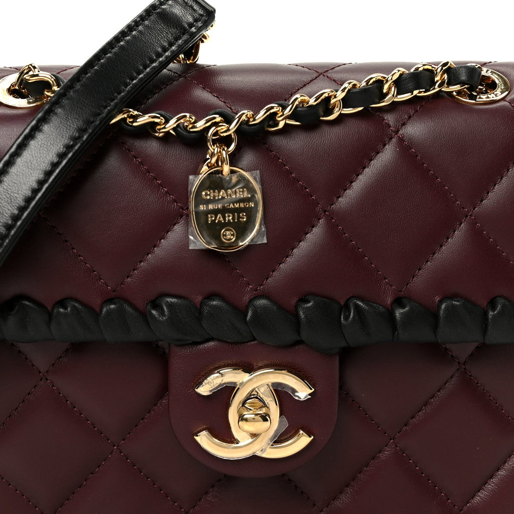Chanel Lambskin Braided Calfskin Mini Flap Bag Dark Burgundy Black