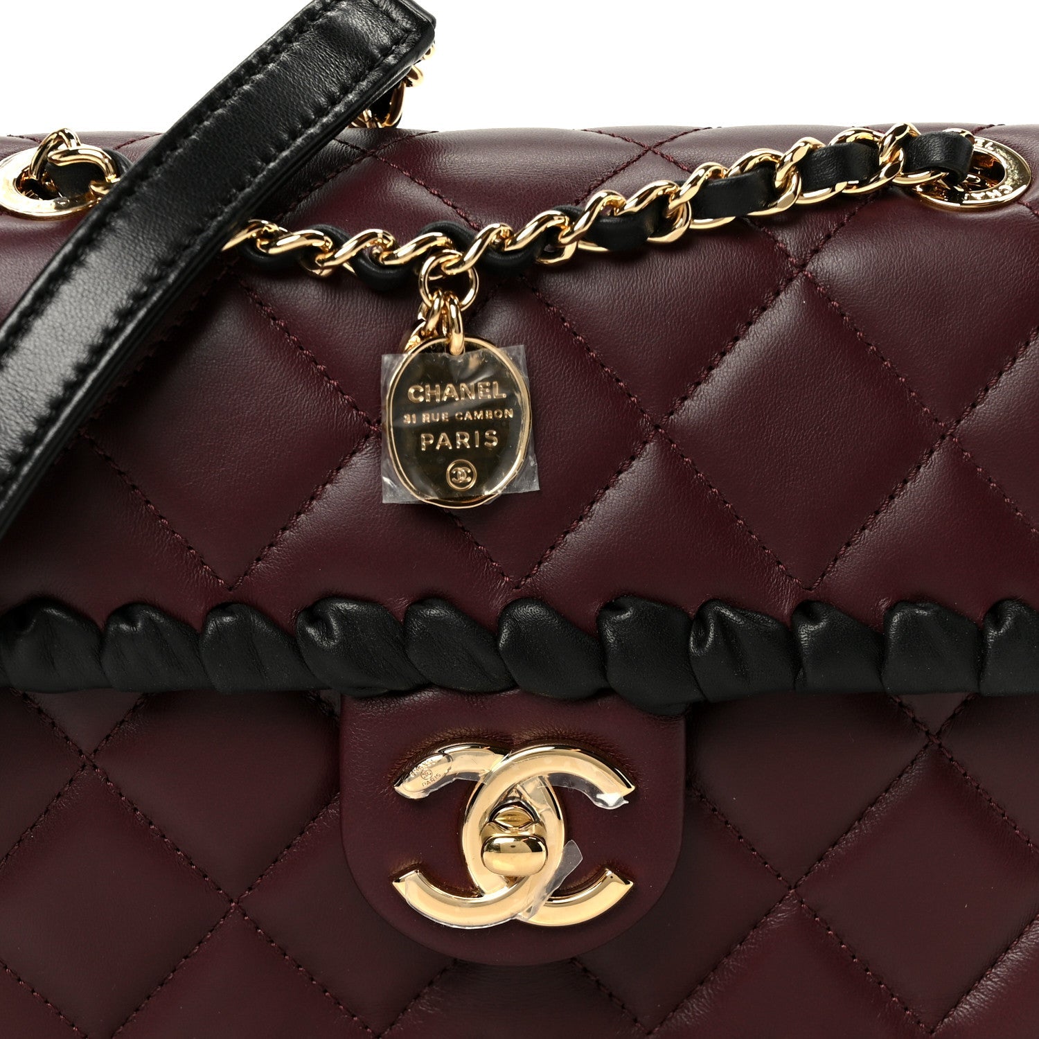 Chanel Lambskin Braided Calfskin Mini Flap Bag Dark Burgundy Black