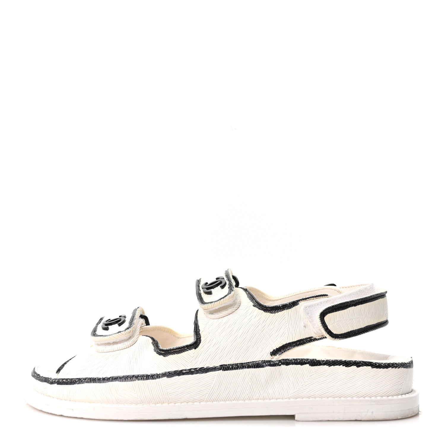 Calfskin Printed Velcro Dad Sandals 37 White Black