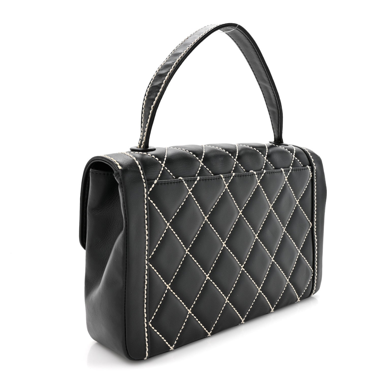 Chanel Calfskin Quilted Wild Stitch Large Top Handle Flap Black