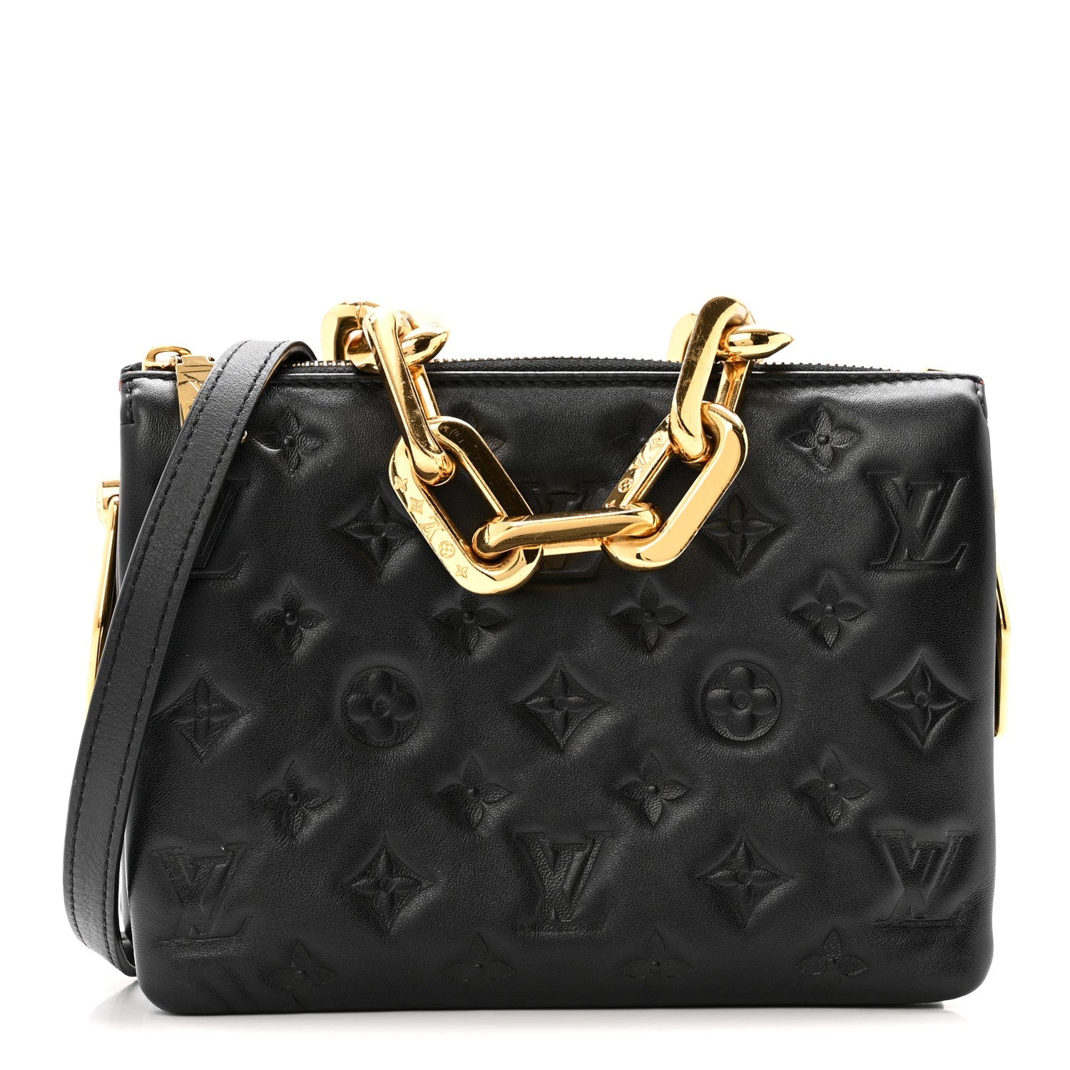 Louis Vuitton Lambskin Embossed Monogram Coussin BB Black