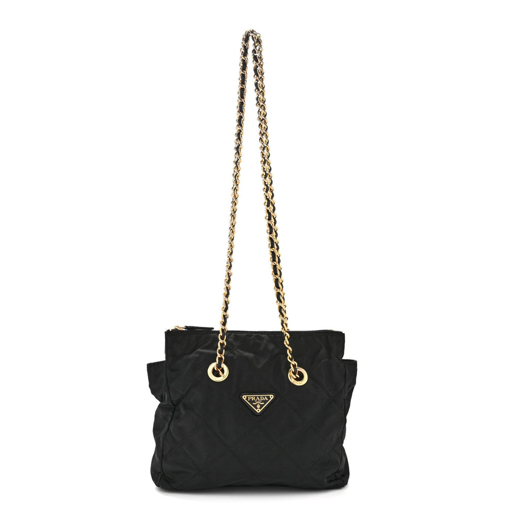 Prada Nylon Tessuto Impuntu Quilted Flap Shoulder Bag Black