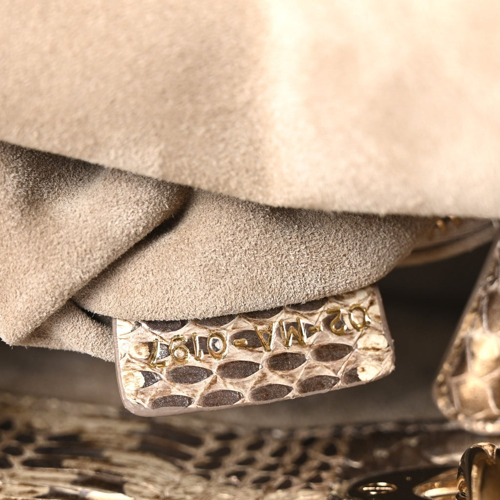 Christian Dior Metallic Snakeskin Cannage Mini Lady Dior Beige