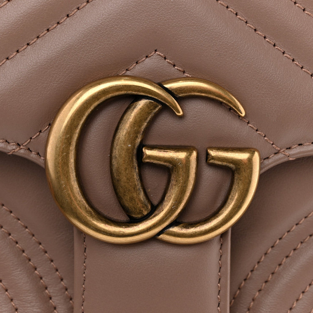 Gucci Calfskin Matelasse Mini GG Marmont Top Handle Shoulder Bag Porcelain Rose