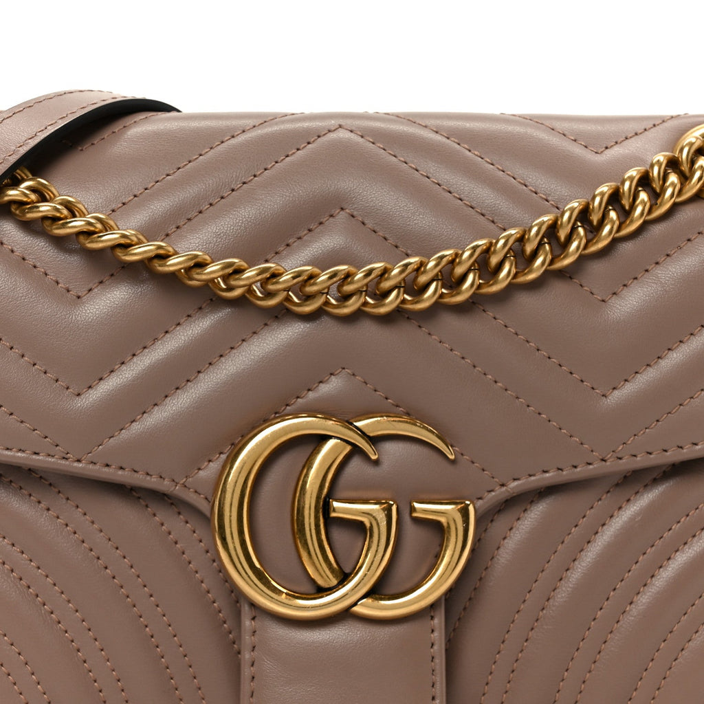 Gucci Calfskin Matelasse Small GG Marmont Shoulder Bag Porcelain Rose