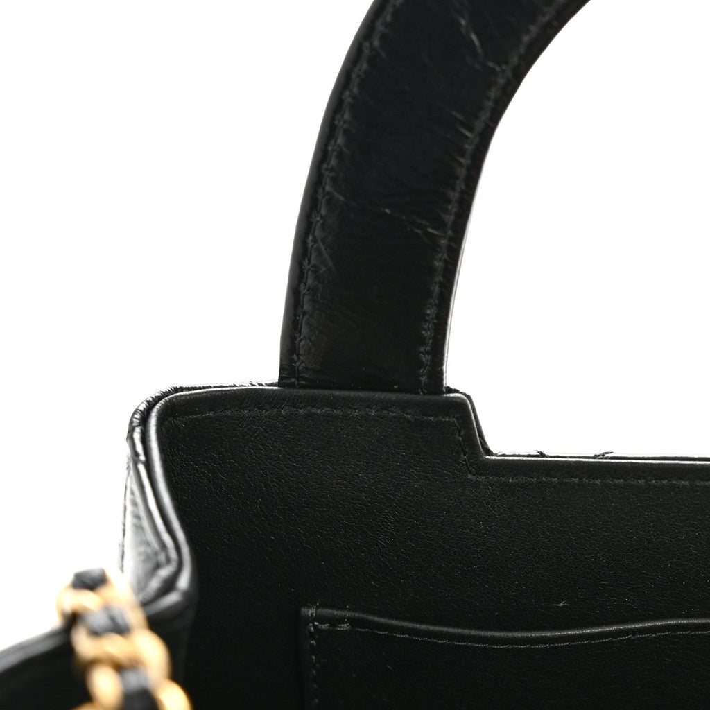 Chanel Shiny Aged Calfskin Quilted Nano Kelly Shopper Black