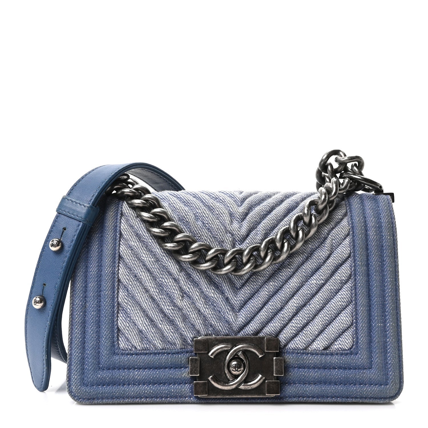 Chanel Denim Chevron Small Boy Flap Light Blue