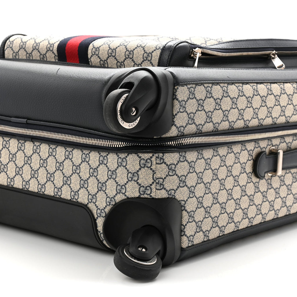 Gucci GG Supreme Monogram Textured Dollar Calfskin Web Large Savoy Trolley Suitcase Beige Blue