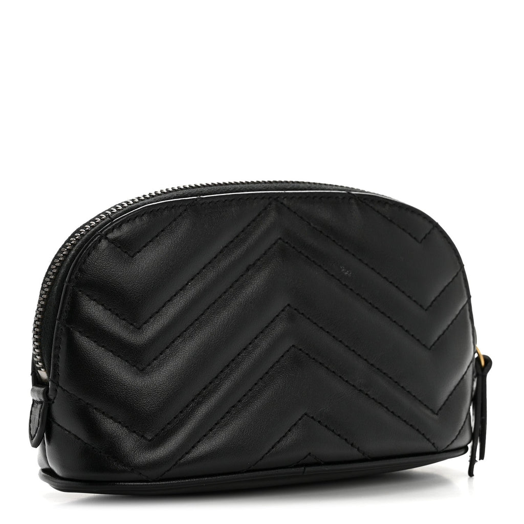 Gucci Calfskin Matelasse GG Marmont Pouch Cosmetic Case Black
