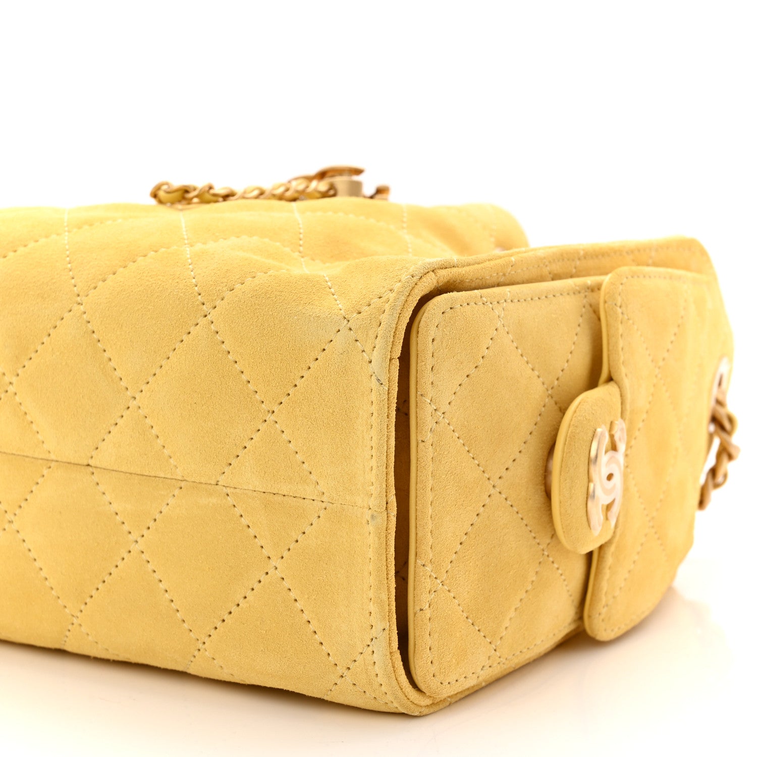 Chanel Suede Quilted Mini Chanel 25 Handbag Yellow