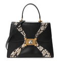 Gucci Calfskin Snakeskin GG Supreme Monogram Medium Osiride Top Handle Bag Black