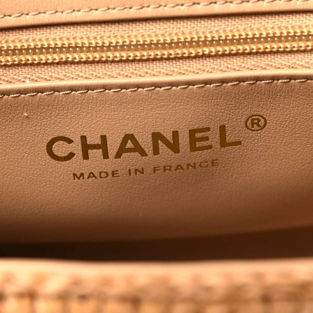 Chanel Braided Raffia Nano Kelly Flap Bag Dark Beige