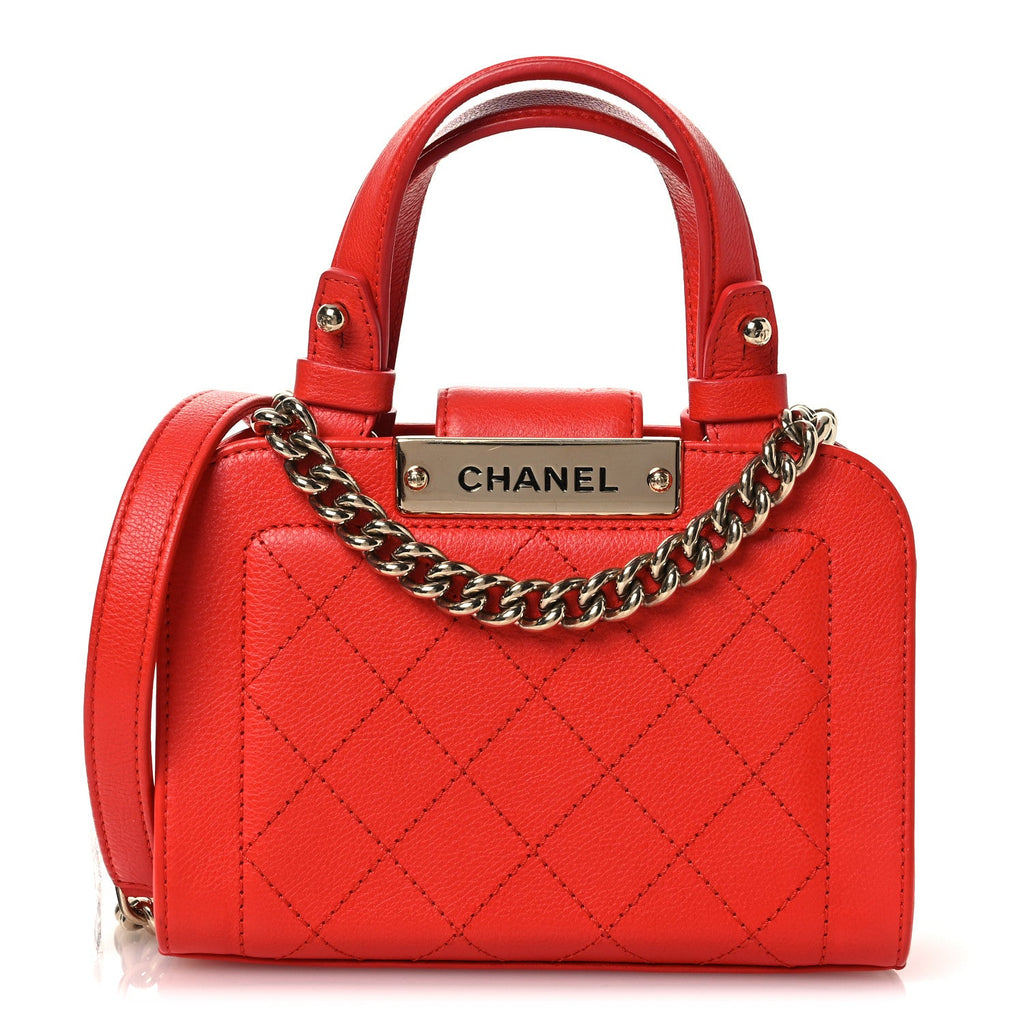 Chanel Grained Calfskin Stitched Mini Label Click Shopper Tote Red